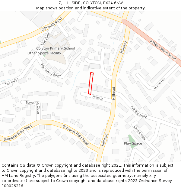 7, HILLSIDE, COLYTON, EX24 6NW: Location map and indicative extent of plot