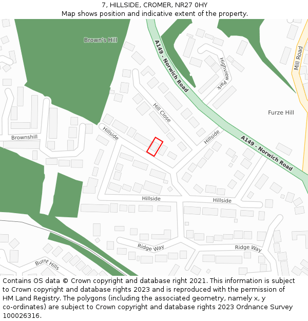 7, HILLSIDE, CROMER, NR27 0HY: Location map and indicative extent of plot