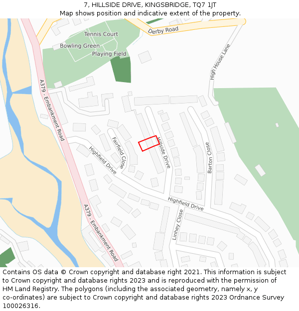 7, HILLSIDE DRIVE, KINGSBRIDGE, TQ7 1JT: Location map and indicative extent of plot