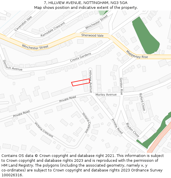 7, HILLVIEW AVENUE, NOTTINGHAM, NG3 5GA: Location map and indicative extent of plot