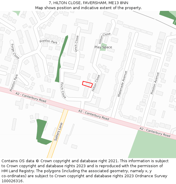 7, HILTON CLOSE, FAVERSHAM, ME13 8NN: Location map and indicative extent of plot