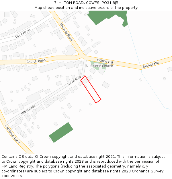 7, HILTON ROAD, COWES, PO31 8JB: Location map and indicative extent of plot