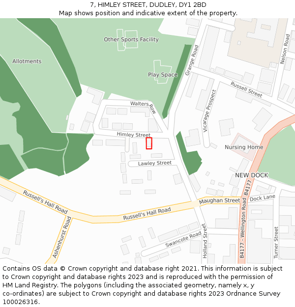 7, HIMLEY STREET, DUDLEY, DY1 2BD: Location map and indicative extent of plot