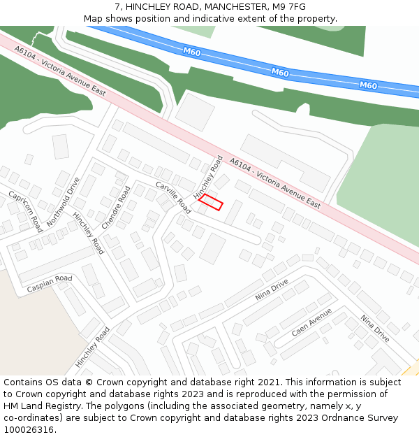 7, HINCHLEY ROAD, MANCHESTER, M9 7FG: Location map and indicative extent of plot