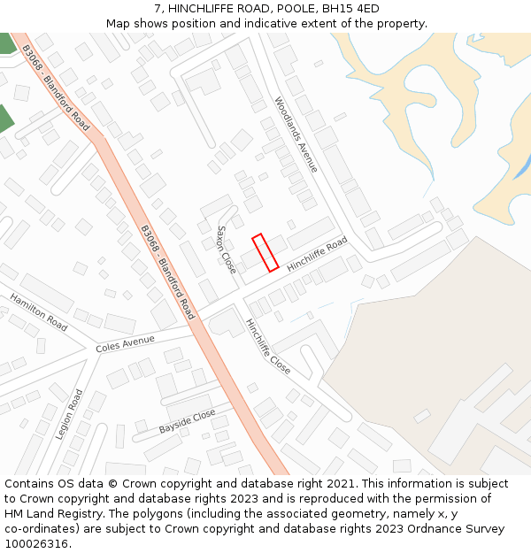 7, HINCHLIFFE ROAD, POOLE, BH15 4ED: Location map and indicative extent of plot