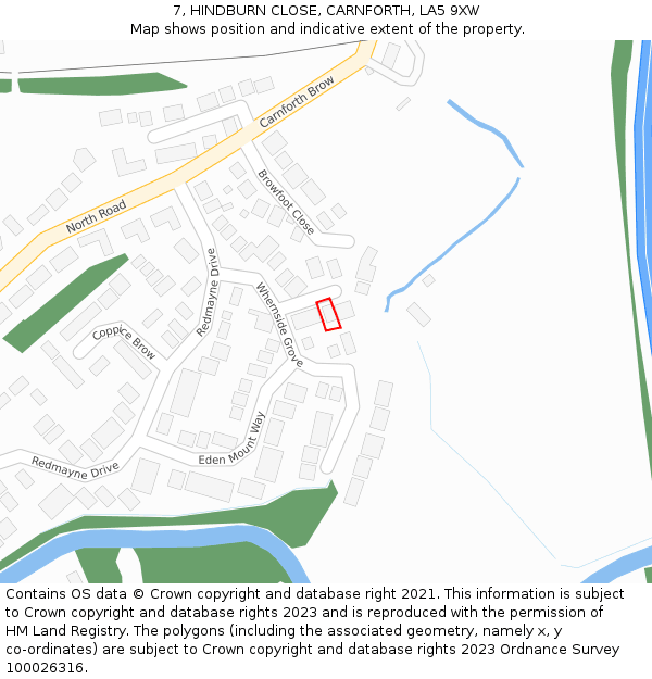 7, HINDBURN CLOSE, CARNFORTH, LA5 9XW: Location map and indicative extent of plot