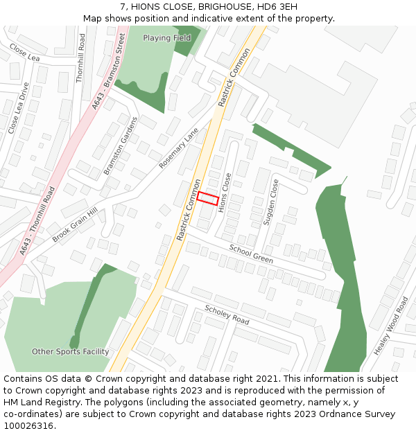 7, HIONS CLOSE, BRIGHOUSE, HD6 3EH: Location map and indicative extent of plot