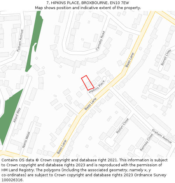 7, HIPKINS PLACE, BROXBOURNE, EN10 7EW: Location map and indicative extent of plot