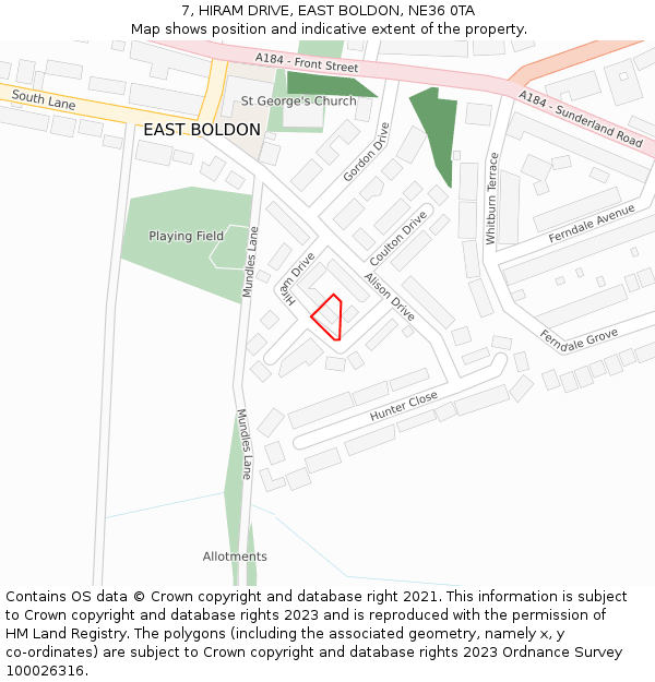7, HIRAM DRIVE, EAST BOLDON, NE36 0TA: Location map and indicative extent of plot