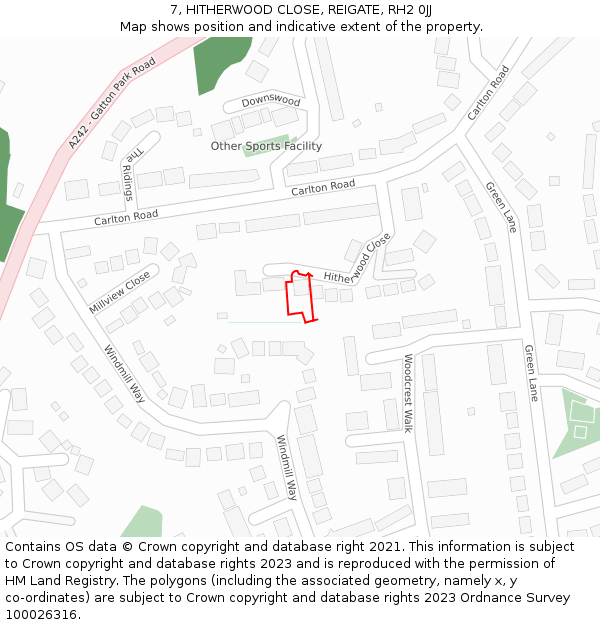 7, HITHERWOOD CLOSE, REIGATE, RH2 0JJ: Location map and indicative extent of plot