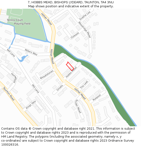 7, HOBBS MEAD, BISHOPS LYDEARD, TAUNTON, TA4 3NU: Location map and indicative extent of plot