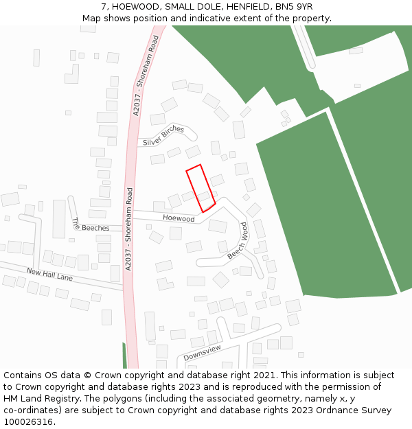 7, HOEWOOD, SMALL DOLE, HENFIELD, BN5 9YR: Location map and indicative extent of plot