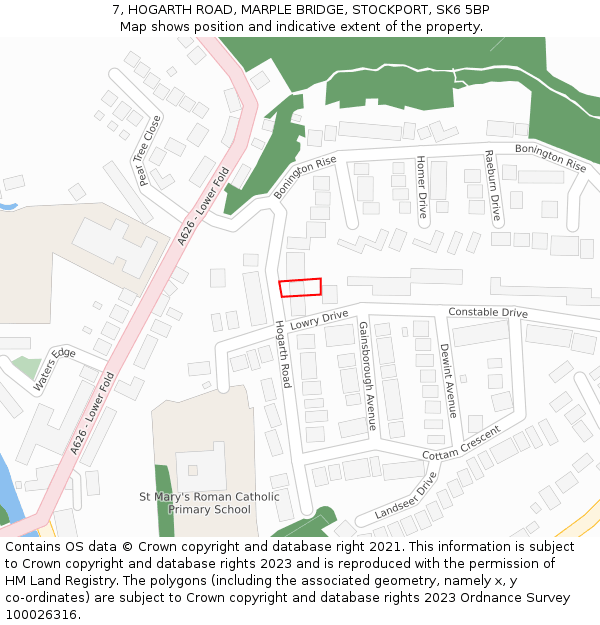 7, HOGARTH ROAD, MARPLE BRIDGE, STOCKPORT, SK6 5BP: Location map and indicative extent of plot
