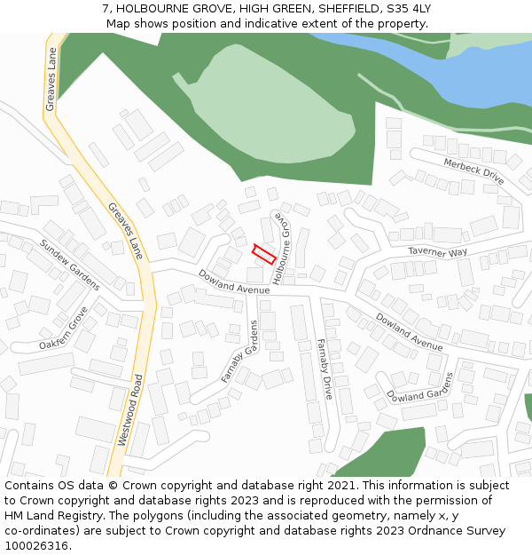 7, HOLBOURNE GROVE, HIGH GREEN, SHEFFIELD, S35 4LY: Location map and indicative extent of plot