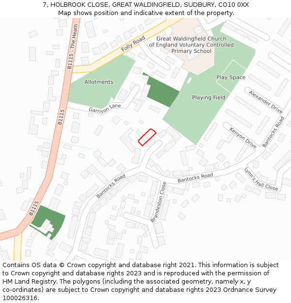 7, HOLBROOK CLOSE, GREAT WALDINGFIELD, SUDBURY, CO10 0XX: Location map and indicative extent of plot