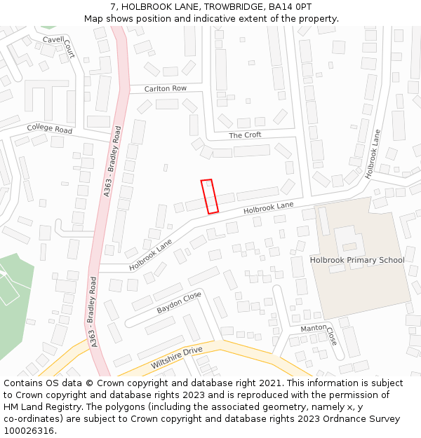 7, HOLBROOK LANE, TROWBRIDGE, BA14 0PT: Location map and indicative extent of plot