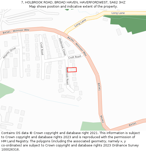 7, HOLBROOK ROAD, BROAD HAVEN, HAVERFORDWEST, SA62 3HZ: Location map and indicative extent of plot