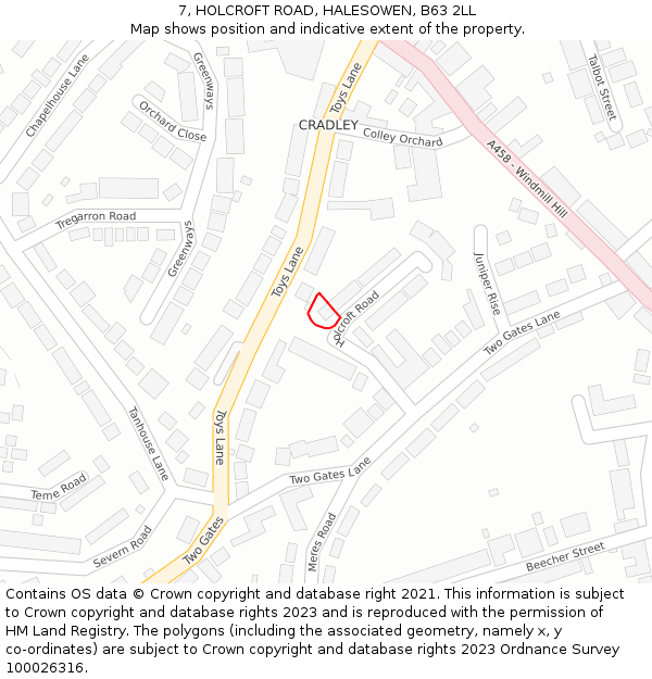 7, HOLCROFT ROAD, HALESOWEN, B63 2LL: Location map and indicative extent of plot
