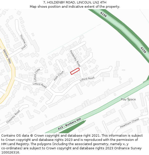 7, HOLDENBY ROAD, LINCOLN, LN2 4TH: Location map and indicative extent of plot