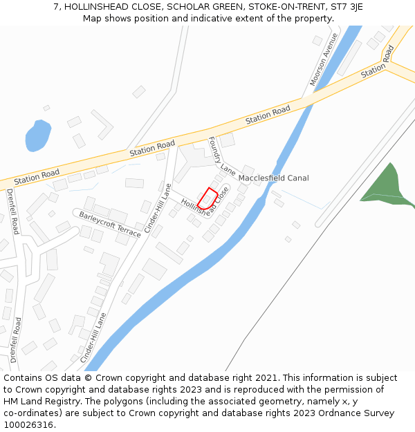 7, HOLLINSHEAD CLOSE, SCHOLAR GREEN, STOKE-ON-TRENT, ST7 3JE: Location map and indicative extent of plot