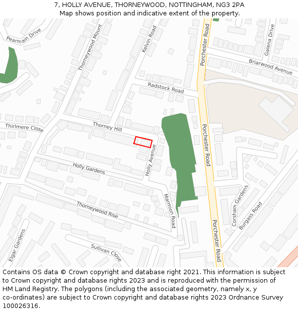 7, HOLLY AVENUE, THORNEYWOOD, NOTTINGHAM, NG3 2PA: Location map and indicative extent of plot