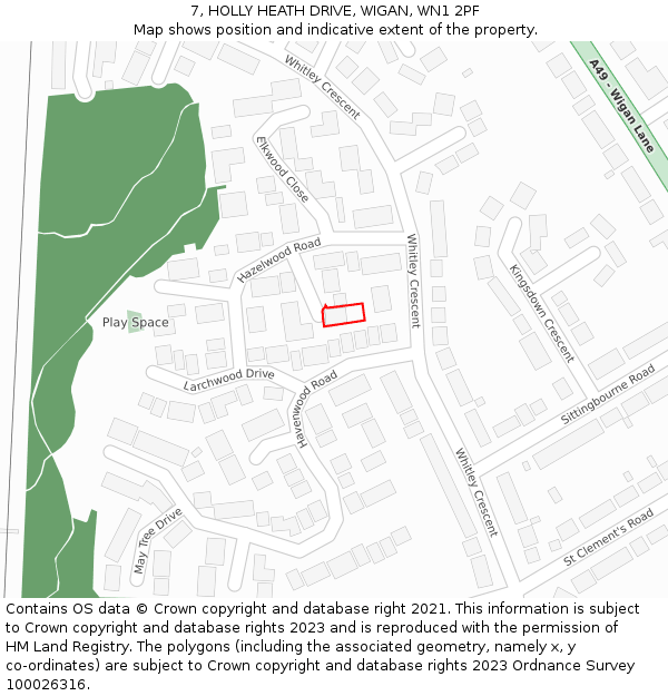 7, HOLLY HEATH DRIVE, WIGAN, WN1 2PF: Location map and indicative extent of plot