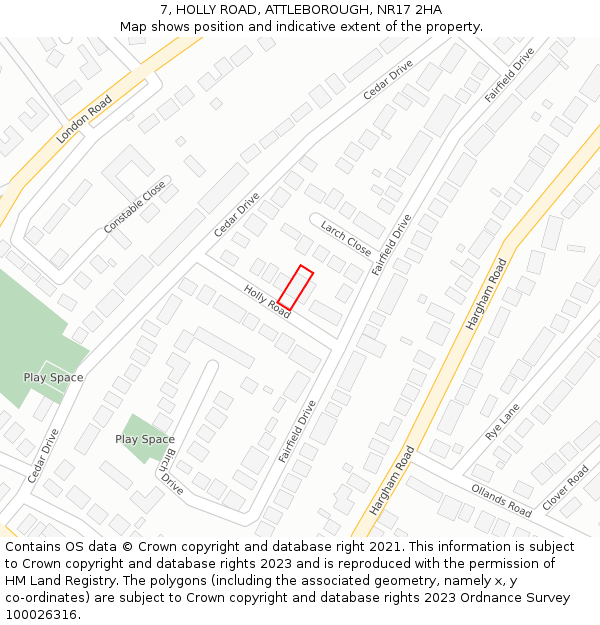 7, HOLLY ROAD, ATTLEBOROUGH, NR17 2HA: Location map and indicative extent of plot