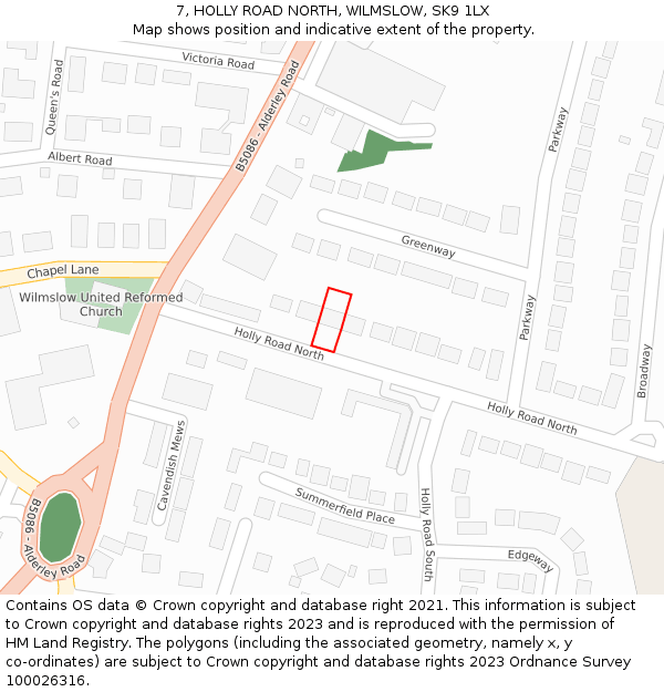 7, HOLLY ROAD NORTH, WILMSLOW, SK9 1LX: Location map and indicative extent of plot