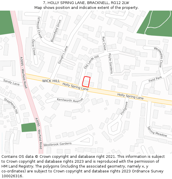 7, HOLLY SPRING LANE, BRACKNELL, RG12 2LW: Location map and indicative extent of plot