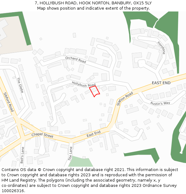 7, HOLLYBUSH ROAD, HOOK NORTON, BANBURY, OX15 5LY: Location map and indicative extent of plot