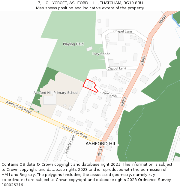 7, HOLLYCROFT, ASHFORD HILL, THATCHAM, RG19 8BU: Location map and indicative extent of plot