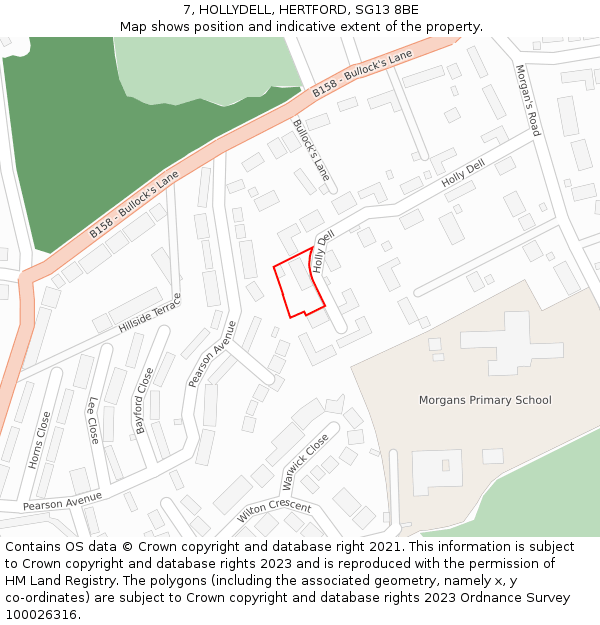 7, HOLLYDELL, HERTFORD, SG13 8BE: Location map and indicative extent of plot