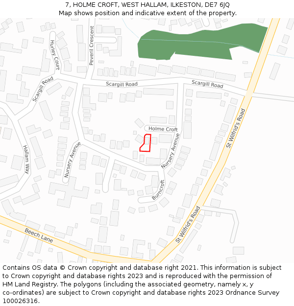7, HOLME CROFT, WEST HALLAM, ILKESTON, DE7 6JQ: Location map and indicative extent of plot