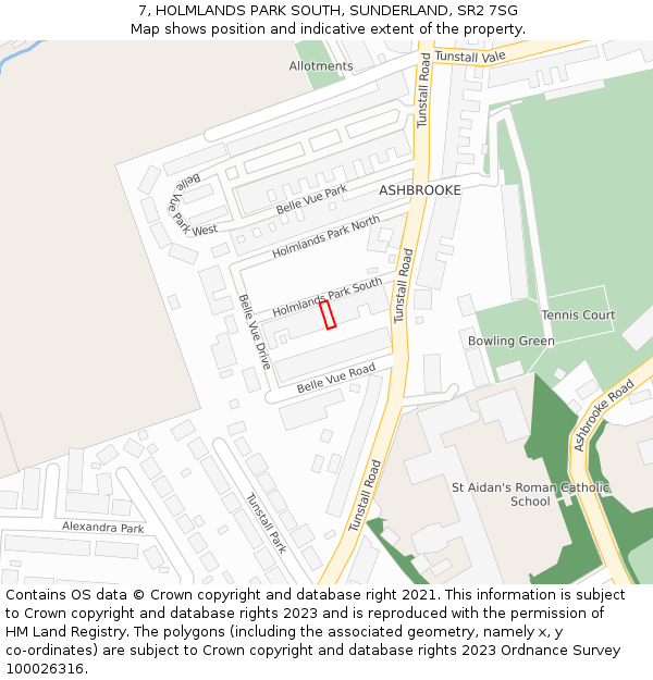 7, HOLMLANDS PARK SOUTH, SUNDERLAND, SR2 7SG: Location map and indicative extent of plot