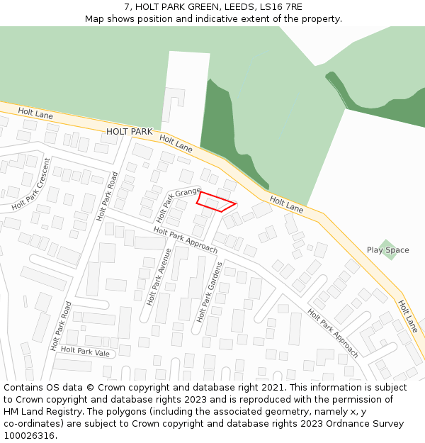 7, HOLT PARK GREEN, LEEDS, LS16 7RE: Location map and indicative extent of plot