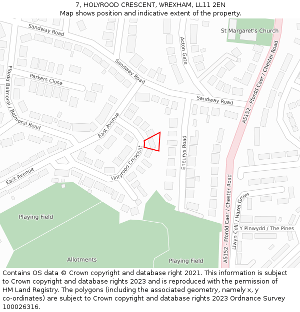 7, HOLYROOD CRESCENT, WREXHAM, LL11 2EN: Location map and indicative extent of plot