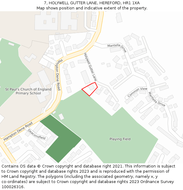 7, HOLYWELL GUTTER LANE, HEREFORD, HR1 1XA: Location map and indicative extent of plot