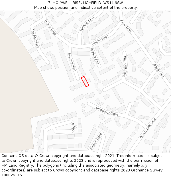7, HOLYWELL RISE, LICHFIELD, WS14 9SW: Location map and indicative extent of plot