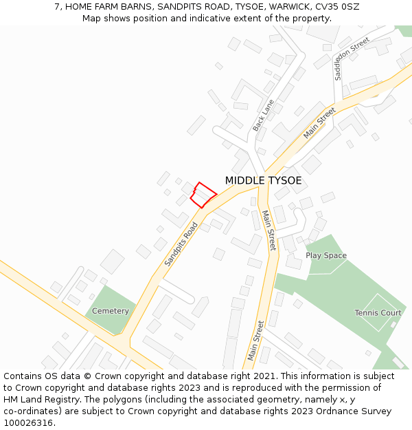 7, HOME FARM BARNS, SANDPITS ROAD, TYSOE, WARWICK, CV35 0SZ: Location map and indicative extent of plot