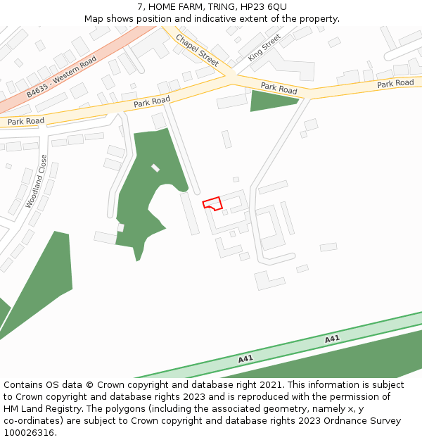 7, HOME FARM, TRING, HP23 6QU: Location map and indicative extent of plot