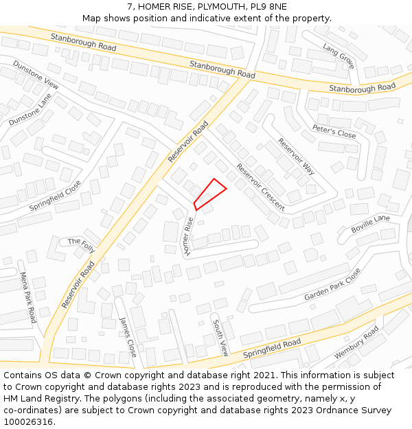 7, HOMER RISE, PLYMOUTH, PL9 8NE: Location map and indicative extent of plot