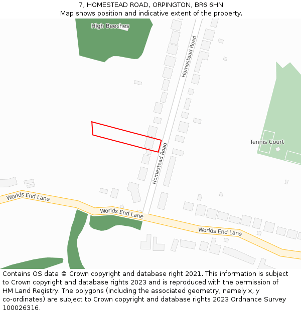 7, HOMESTEAD ROAD, ORPINGTON, BR6 6HN: Location map and indicative extent of plot