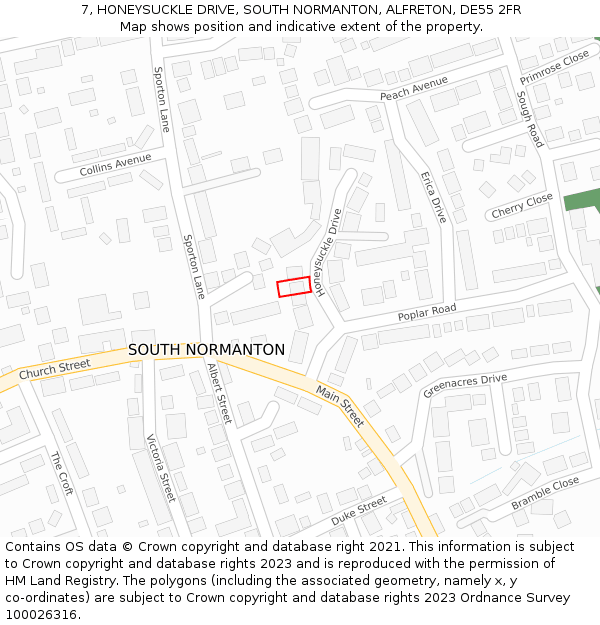 7, HONEYSUCKLE DRIVE, SOUTH NORMANTON, ALFRETON, DE55 2FR: Location map and indicative extent of plot