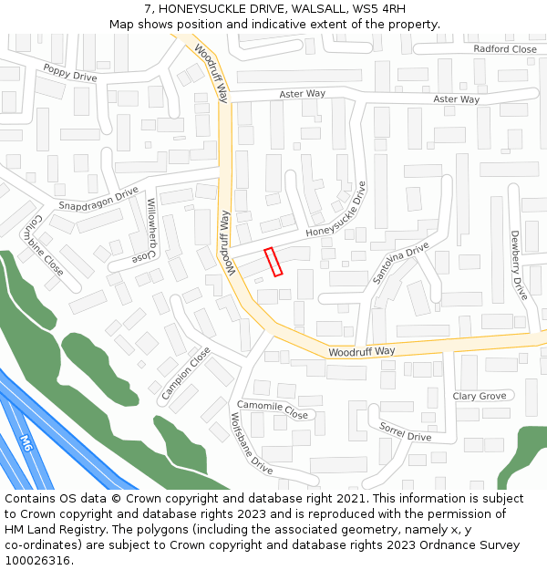 7, HONEYSUCKLE DRIVE, WALSALL, WS5 4RH: Location map and indicative extent of plot