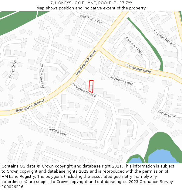 7, HONEYSUCKLE LANE, POOLE, BH17 7YY: Location map and indicative extent of plot
