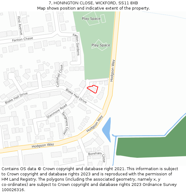7, HONINGTON CLOSE, WICKFORD, SS11 8XB: Location map and indicative extent of plot