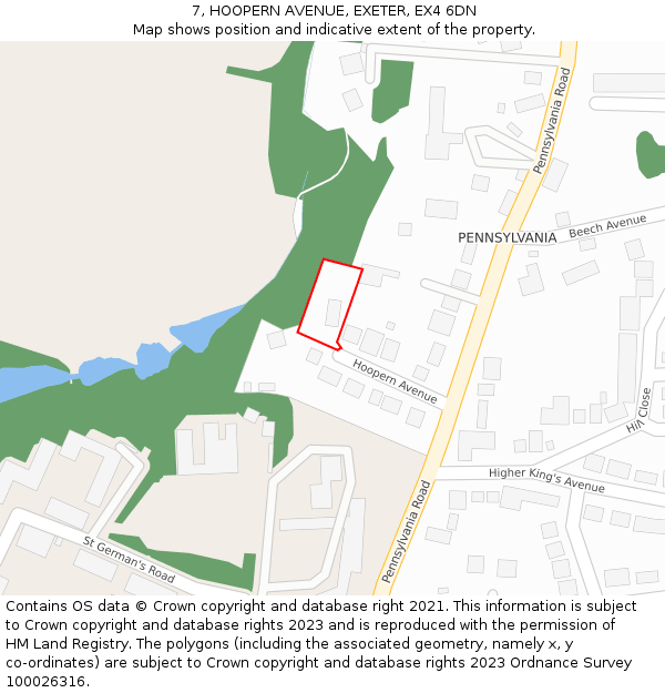 7, HOOPERN AVENUE, EXETER, EX4 6DN: Location map and indicative extent of plot