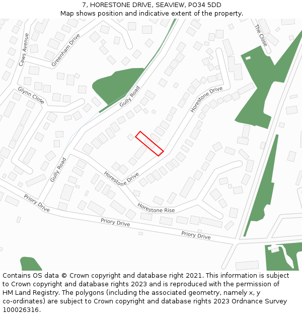 7, HORESTONE DRIVE, SEAVIEW, PO34 5DD: Location map and indicative extent of plot