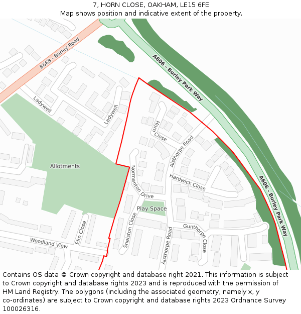 7, HORN CLOSE, OAKHAM, LE15 6FE: Location map and indicative extent of plot