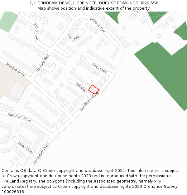 7, HORNBEAM DRIVE, HORRINGER, BURY ST EDMUNDS, IP29 5SP: Location map and indicative extent of plot